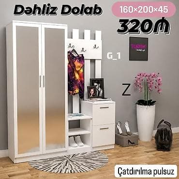 skaf: Yeni, 2 qapılı, Güzgülü, Ağ, Açılan, Düz dolab — 1