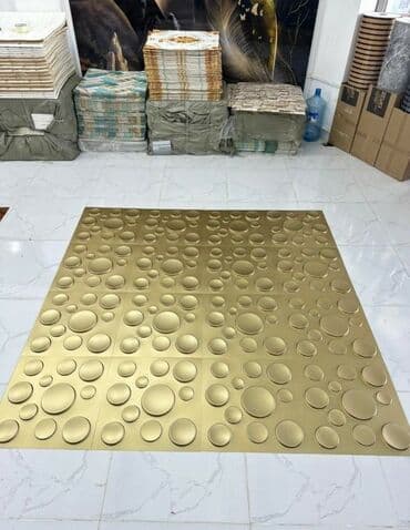 məzar daslari: 3D dekorativ divar panelləri – qızılı rəng, dairəvi kabartma naxışlı — 1