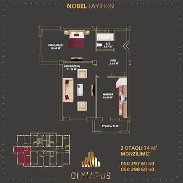 kub az bina evləri: 2 otaqlı, Yeni tikili, m. Həzi Aslanov, 74 kv. m — 2