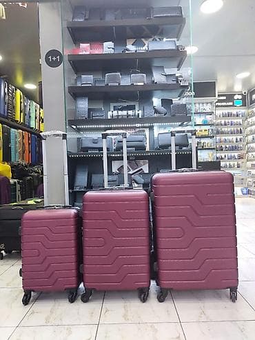 reqs geyimi: 3-lük səyahət çamadan dəsti – bordo rəng - Ölçülər: kiçik (kabin — 1