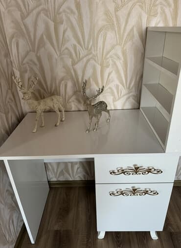 прозрачный стол: Прямой стол, С полками, С выдвижными ящиками, МДФ, Без гарантии, Нет кредита — 1