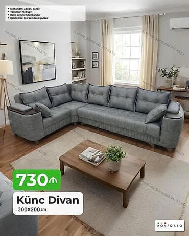 Künc divan – 300×200 sm - Mexanizm: açılan, bazalı (yataq funksiyası — 1