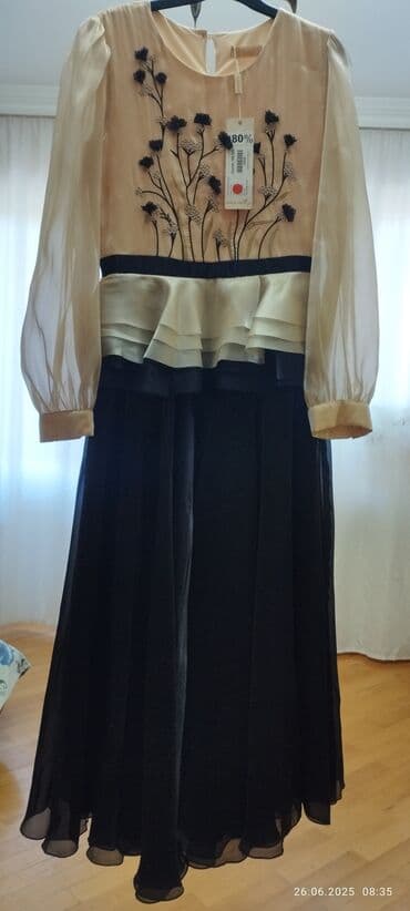 Zərif axşam/gecə geyimi – uzun şifon don - Rəng: bej üst hissə, qara