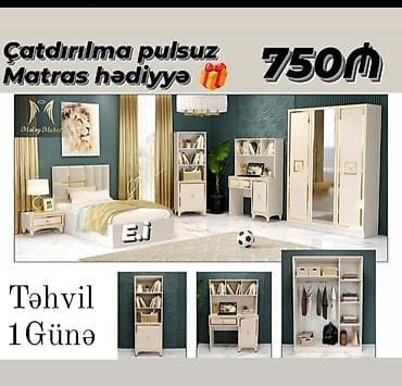 saray mebel: Uşaq/yeniyetmə yataq otağı mebel dəsti – müasir dizayn, 3 rəng — 1