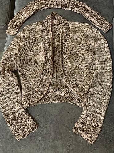 deri jaket: Əl işi toxunma qısa kardiqan - Rəng: bej–şokolad qarışığı, yüngül — 1