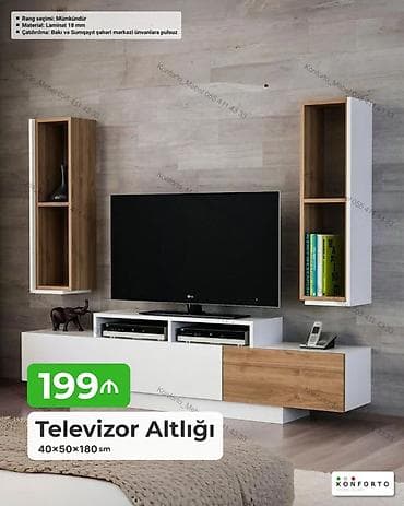 kitab refi: Televizor altlığı və asma şkaflar dəsti - Ölçülər: 40 × 50 × 180 sm - — 1