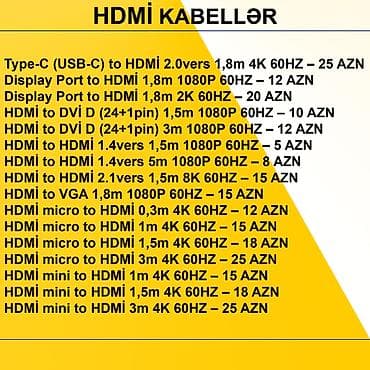 dvi kabel: HDMİ DVİ VGA Display Port Type-C USB Kabellər ⭐Type-C (USB-C) to — 6