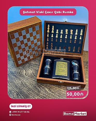 Şahmat Temalı Viski Dəsti – taxta qutuda çoxfunksiyalı set Məhsulun
