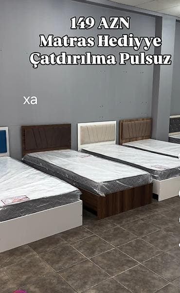 Çarpayılar: Tək nəfərlik çarpayılar – müxtəlif rəng və başlıq dizaynları ilə. - — 1