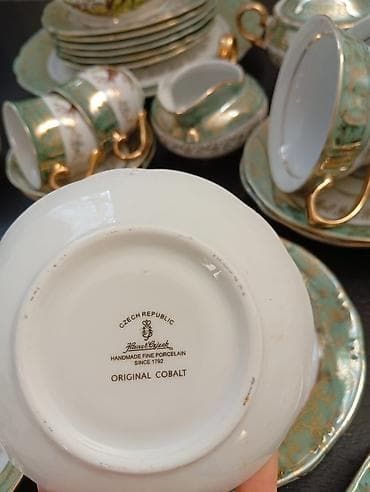 fincan destleri: Çay dəsti, rəng - Yaşıl, Farfor, Çexiya — 3