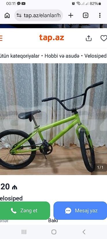 velosiped ural: BMX tipli uşaq/yeniyetmə velosipedi - Rəng: parlaq yaşıl, qara sükan — 1