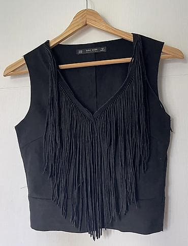 Üst geyimi: Zara Basic dəsti – qara süet effektli materialdan, qotaz (saçaq) — 3