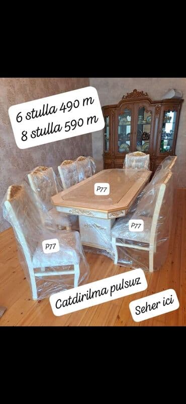 stol stul kirayesi: Новый, Нераскладной, 6 стульев — 1