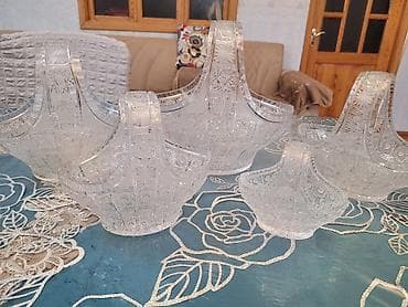 karaca tort qabı: Xrustal konfet qabları – səbət formalı, oyma naxışlı, şəffaf parıltılı — 5