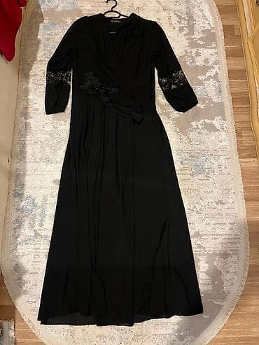 gupur: Qara uzun don - Model: V-yaxa, üst-üstə bükməli (wrap) kəsim - — 1