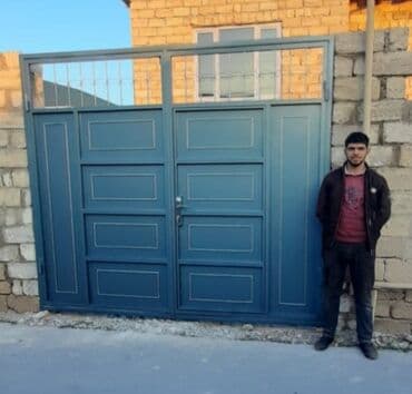 жер тошок: Железо Дворовые ворота, Распашные, 3 м, Механические, С дверью, цвет - Голубой, Нет кредита, Платная установка, Платная доставка — 48