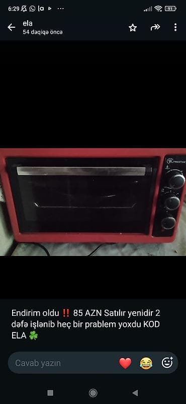 85: Prestige mini elektrik sobası - Rəng: qırmızı - Ön şüşə qapı — 1