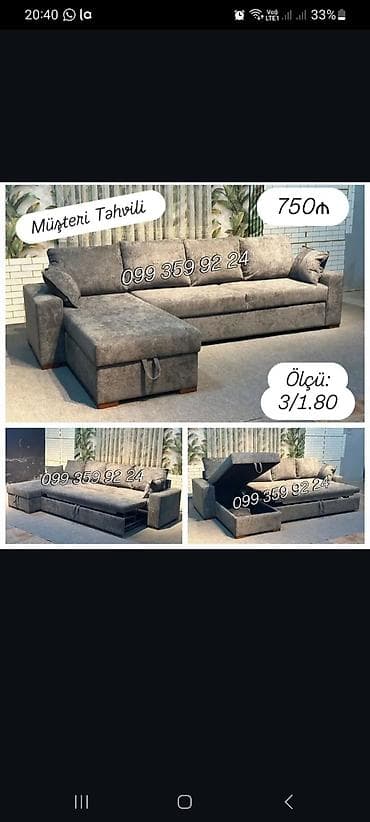 stulla: Künc divan – çevrilmə və sandıq funksiyalı - Ölçü: 3 m x 1.80 m - — 1