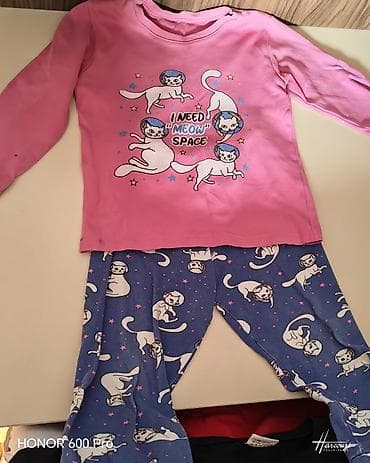 ev ucun sarafanlar: Uşaq pijama dəsti – kosmonavt pişiklər dizaynı - Üst: Uzunqol, açıq — 1