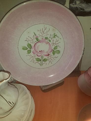 gul qabi: Antik farfor boşqab - Material: Farfor - Rəng və bəzək: Açıq çəhrayı — 1