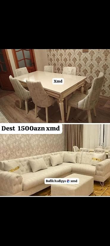 Mebel dəsti – krem rəngli, klassik-modern üslubda - Yemək masası və 6
