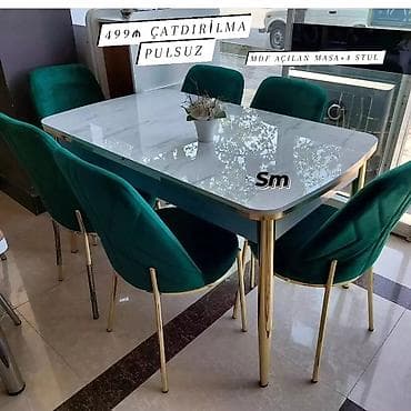 turk soba: Mətbəx üçün, Yeni, Açılan, Dördbucaq masa, 4 stul — 1