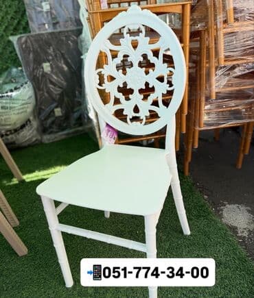 karkaz: Ağ rəngli, zərif dizaynlı banket/ziyafət stulları. Xüsusiyyətlər: - — 2