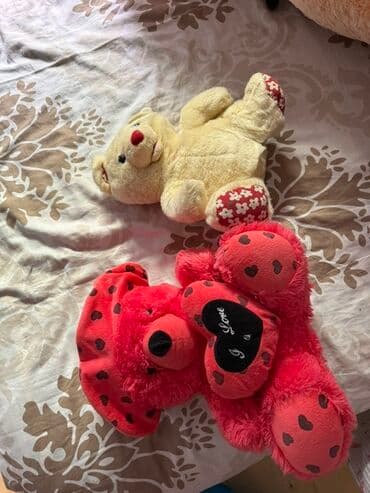 Plüş oyuncaqlar – 2 ədəd ayı balası dəsti - Qırmızı ayı: parlaq