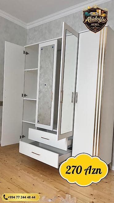perla dolab: Yeni, 4 qapılı, Güzgülü, Ağ, Açılan, Düz dolab — 2