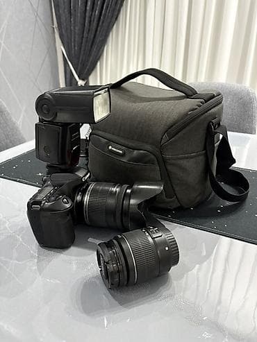 canon lens: Fotoaparat seti – Canon eos80d+ obyektivlər + flaş + çanta + original — 1