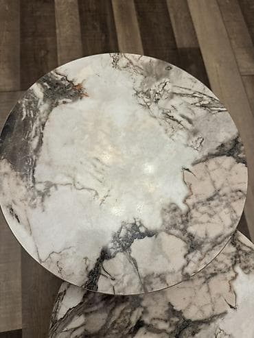 mermer masalar: Mərmər dekorlu 3-lü yan masa dəsti - Dəst: 3 ədəd dairəvi yan/servis — 4