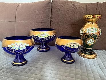Böyük dekorativ şüşə dəsti 3 ədəd ayaqlı şirniyyat/qəlyanaltı qabı