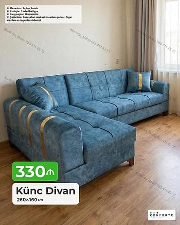 Künc Divan – 260×160 sm - Açılan, bazalı mexanizm: yuxu üçün açılır — 1
