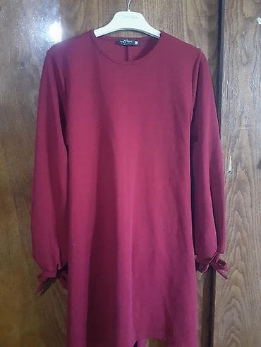 cekme: Bordo rəngdə uzunqol tunik/mini don. - Sadə, dairəvi yaxalı model - — 1