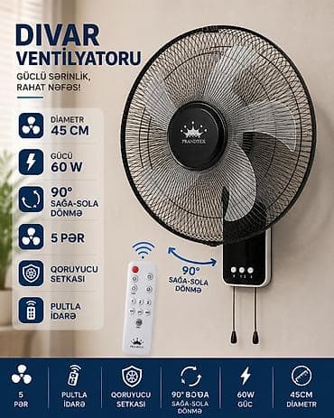 ventil: Prandtex Divar sərinkeşi 45sm 60W 5 Pərli . ❄️ Sərinlik artıq bir zəng — 3