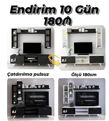 TV stendi və divar rəfləri dəsti - Ölçü: 180 sm - Rəng variantları