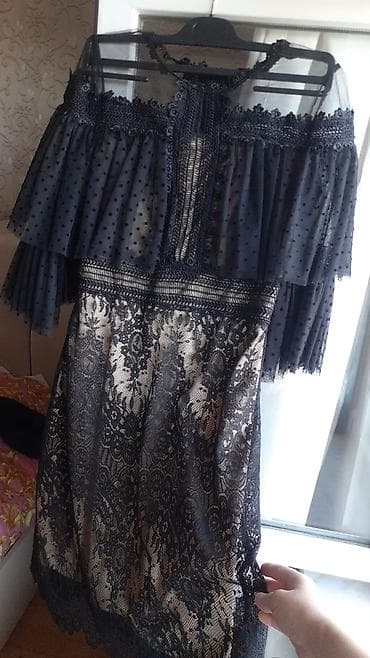don: Zərif qara krujeva don - Model: çiyinləri açıq, boğazdan bağlanan — 2