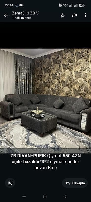 *ZB* *DIVAN+PUFIK* Qiymət *550 AZN* *açılır bazaldir*3*2* qiymət