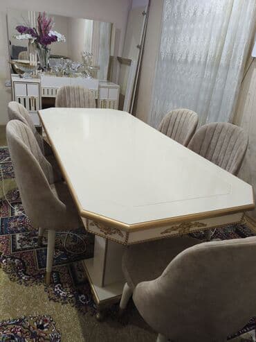 plasmas stol: Qonaq otağı üçün, Açılmayan, Oval masa, 6 stul — 4