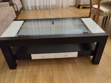 стол с ящиками: Журнальный стол, Б/у, Нераскладной, Стекло, Прямоугольный стол — 3