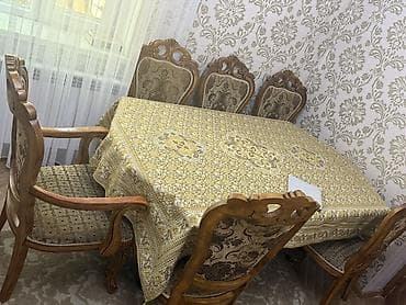 perde karnizleri: Qonaq otağı üçün, İşlənmiş, Açılmayan, Oval masa, 6 stul — 3
