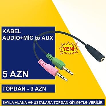 apple komputer: AUX Kabellər ⭐Keçid AUX to Audio+Microphone – 5 AZN (Topdan 3 AZN) — 6