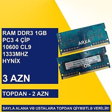 nexus notebook: Operativ Yaddaş "DDR3 1GB 1066/1333Mhz Sodimm" SAYLA ALANA VƏ USTALARA — 2