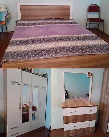 Двуспальная кровать, Шкаф, Трюмо, Тумба, Б/у — 1