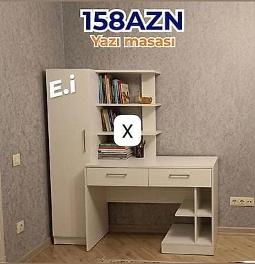 bar stolu: Yazı masası – 158 AZN Ağ rəngli, çoxfunksiyalı iş/oxu masası: - Solda — 1