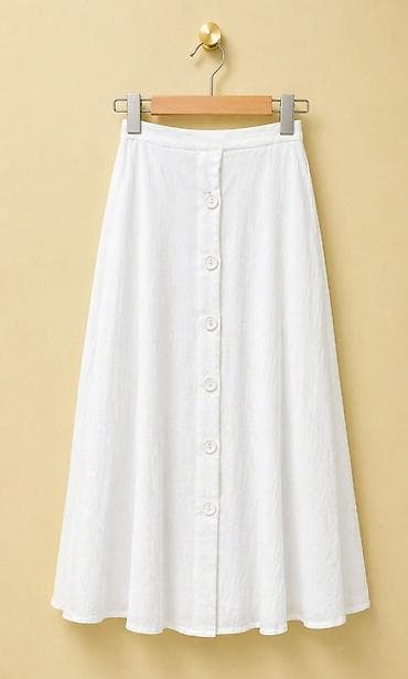 Ağ rəngli midiqiymət yubka - Klassik A-kəsim siluet - Ön hissədə tam