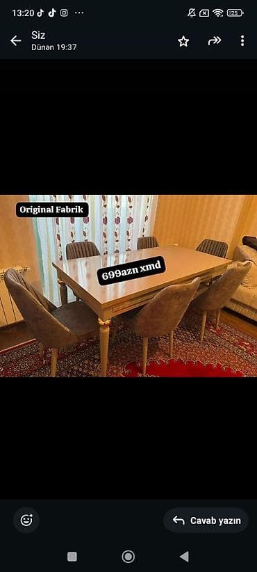 oturan stullar: Original fabrik istehsalı masa dəsti. - Dəst: 1 yemək masası + 6 stul — 1
