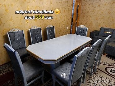 antik stullar: Yemək otağı üçün masa dəsti - Dəst: masa + 6 stul - Dizayn — 2