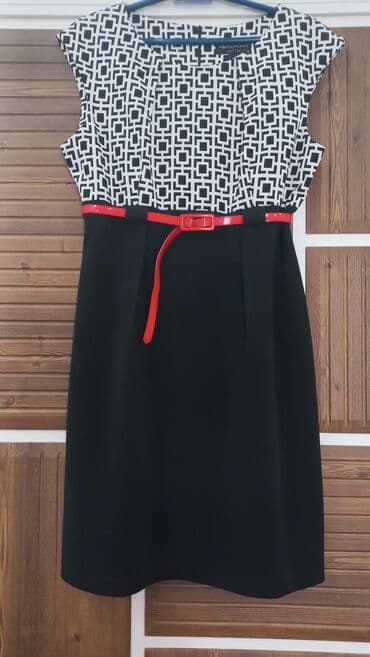 qadın geyimləri və qiymətləri: YENİDİR!📣📣Qadın paltarı – qara-ağ rəng kombinasiyalı, beldə qırmızı — 1