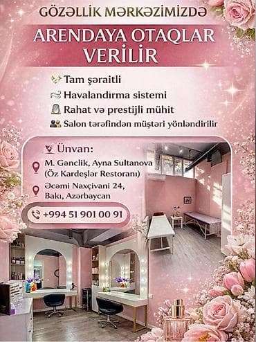 Gözəllik mərkəzində arendaya otaqlar verilir. Xüsusiyyətlər: - Tam lalafo.az -da Gözəllik mərkəzində arendaya otaqlar verilir. Xüsusiyyətlər: - Tam